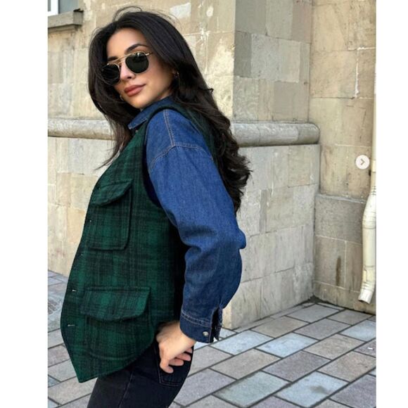 Piombo Hunting Vest Front Button Woman's XXL Green Plaid Front Pockets - Picture 2 of 10